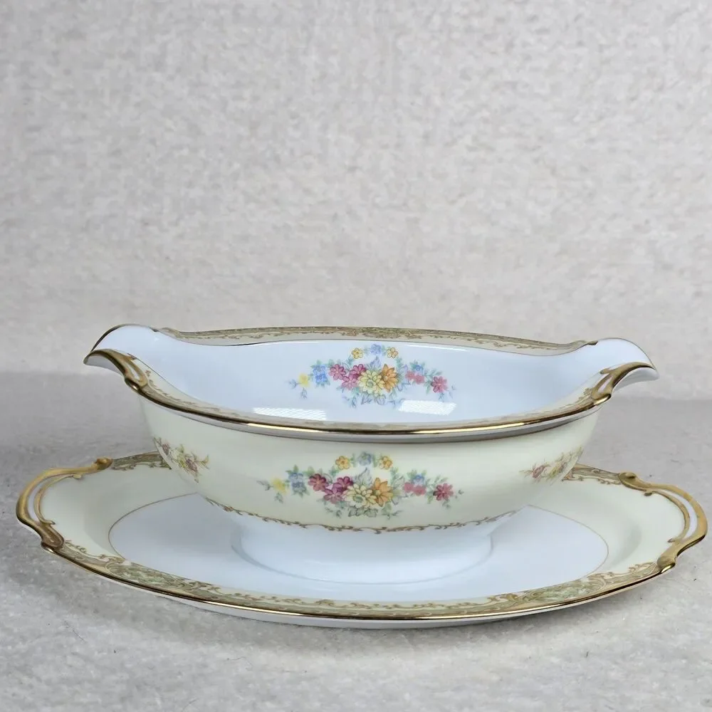 Vintage Noritake Leona Gravy Boat With Attached Underplate